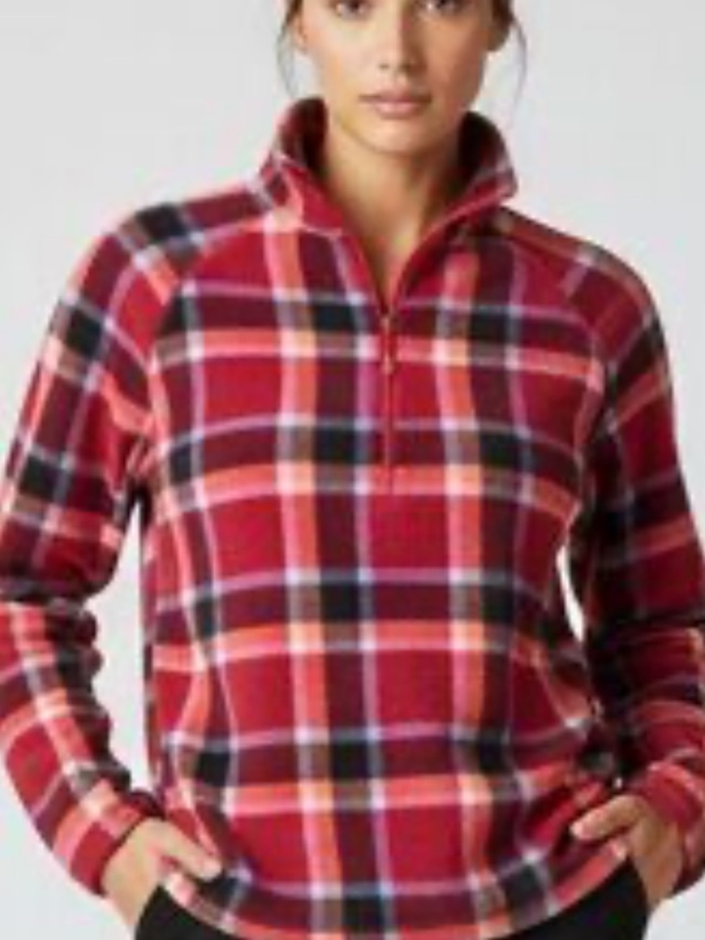 Eddie Bauer Fleece Pullover Women L Berry 1/4 Zip Mock Neck Long Sleeve